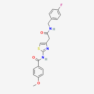 molecular formula C20H18FN3O3S B2832057 N-(4-(2-((4-fluorobenzyl)amino)-2-oxoethyl)thiazol-2-yl)-4-methoxybenzamide CAS No. 941984-88-9