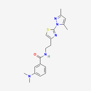 molecular formula C19H23N5OS B2832058 N-(2-(2-(3,5-dimethyl-1H-pyrazol-1-yl)thiazol-4-yl)ethyl)-3-(dimethylamino)benzamide CAS No. 1421465-17-9