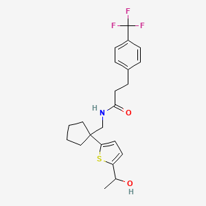 molecular formula C22H26F3NO2S B2832077 N-((1-(5-(1-hydroxyethyl)thiophen-2-yl)cyclopentyl)methyl)-3-(4-(trifluoromethyl)phenyl)propanamide CAS No. 2034549-50-1