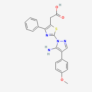 molecular formula C21H18N4O3S B2832081 2-{2-[5-amino-4-(4-methoxyphenyl)-1H-pyrazol-1-yl]-4-phenyl-1,3-thiazol-5-yl}acetic acid CAS No. 956361-16-3