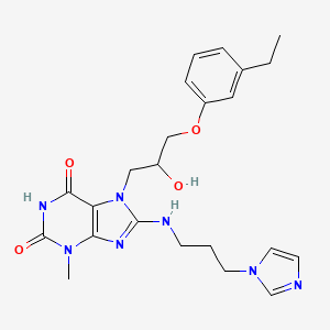 molecular formula C23H29N7O4 B2832092 8-((3-(1H-imidazol-1-yl)propyl)amino)-7-(3-(3-ethylphenoxy)-2-hydroxypropyl)-3-methyl-1H-purine-2,6(3H,7H)-dione CAS No. 941965-01-1