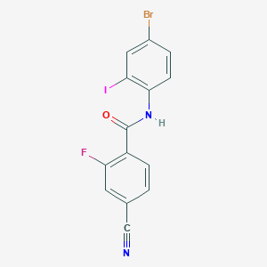 molecular formula C14H7BrFIN2O B283212 N-(4-bromo-2-iodophenyl)-4-cyano-2-fluorobenzamide 