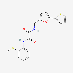 molecular formula C18H16N2O3S2 B2832129 N1-(2-(甲硫基)苯基)-N2-((5-(噻吩-2-基)呋喃-2-基)甲基)草酰胺 CAS No. 2034348-45-1