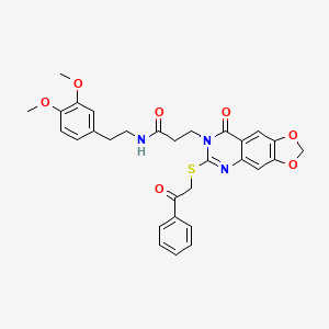 molecular formula C30H29N3O7S B2832140 N-(3,4-二甲氧基苯乙基)-3-(8-氧代-6-((2-氧代-2-苯乙基)硫基)-[1,3]二噁嗪并[4,5-g]喹唑啉-7(8H)-基)丙酰胺 CAS No. 688059-59-8