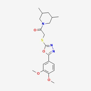 molecular formula C19H25N3O4S B2832153 2-((5-(3,4-二甲氧基苯基)-1,3,4-噁二唑-2-基)硫基)-1-(3,5-二甲基哌啶-1-基)乙酮 CAS No. 606136-37-2