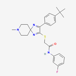 molecular formula C26H31FN4OS B2832155 2-((3-(4-(tert-butyl)phenyl)-8-methyl-1,4,8-triazaspiro[4.5]deca-1,3-dien-2-yl)thio)-N-(3-fluorophenyl)acetamide CAS No. 1216627-01-8