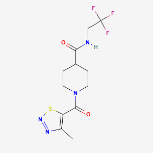molecular formula C12H15F3N4O2S B2832165 1-(4-methyl-1,2,3-thiadiazole-5-carbonyl)-N-(2,2,2-trifluoroethyl)piperidine-4-carboxamide CAS No. 1234921-77-7
