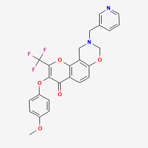 molecular formula C25H19F3N2O5 B2832173 3-(4-methoxyphenoxy)-9-(pyridin-3-ylmethyl)-2-(trifluoromethyl)-9,10-dihydrochromeno[8,7-e][1,3]oxazin-4(8H)-one CAS No. 951925-90-9