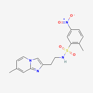 molecular formula C17H18N4O4S B2832184 2-methyl-N-(2-(7-methylimidazo[1,2-a]pyridin-2-yl)ethyl)-5-nitrobenzenesulfonamide CAS No. 868978-98-7