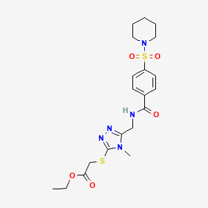 ethyl 2-((4-methyl-5-((4-(piperidin-1-ylsulfonyl)benzamido)methyl)-4H-1,2,4-triazol-3-yl)thio)acetate