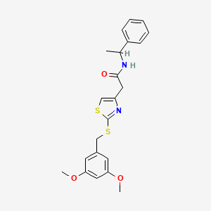 molecular formula C22H24N2O3S2 B2832212 2-(2-((3,5-二甲氧基苯甲基)硫代噻唑-4-基)-N-(1-苯乙基)乙酰胺 CAS No. 941875-04-3