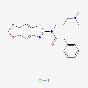 molecular formula C21H24ClN3O3S B2832297 N-([1,3]dioxolo[4',5':4,5]benzo[1,2-d]thiazol-6-yl)-N-(3-(dimethylamino)propyl)-2-phenylacetamide hydrochloride CAS No. 1216463-39-6