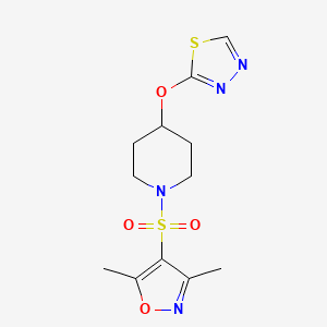 molecular formula C12H16N4O4S2 B2832298 4-((4-((1,3,4-Thiadiazol-2-yl)oxy)piperidin-1-yl)sulfonyl)-3,5-dimethylisoxazole CAS No. 2194844-70-5