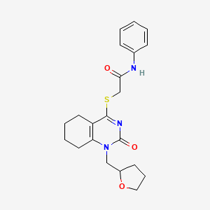 molecular formula C21H25N3O3S B2832300 2-((2-氧代-1-((四氢呋喃-2-基)甲基)-1,2,5,6,7,8-六氢喹唑啉-4-基)硫)-N-苯基乙酰胺 CAS No. 899756-46-8