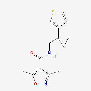 molecular formula C14H16N2O2S B2832311 3,5-Dimethyl-N-[(1-thiophen-3-ylcyclopropyl)methyl]-1,2-oxazole-4-carboxamide CAS No. 2415563-66-3