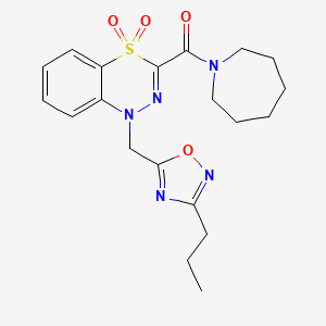 molecular formula C20H25N5O4S B2832322 3-(1-azepanylcarbonyl)-1-[(3-propyl-1,2,4-oxadiazol-5-yl)methyl]-4lambda~6~,1,2-benzothiadiazine-4,4(1H)-dione CAS No. 1251556-24-7