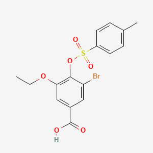 molecular formula C16H15BrO6S B2832331 3-Bromo-5-ethoxy-4-{[(4-methylphenyl)sulfonyl]oxy}benzoic acid CAS No. 1987638-41-4