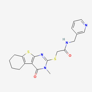 molecular formula C19H20N4O2S2 B2832346 2-(3-methyl-4-oxo(3,5,6,7,8-pentahydrobenzo[b]thiopheno[2,3-d]pyrimidin-2-ylth io))-N-(3-pyridylmethyl)acetamide CAS No. 315702-36-4