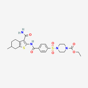 molecular formula C24H30N4O6S2 B2832371 乙酸-4-((4-((3-羧氨基-6-甲基-4,5,6,7-四氢苯并[b]噻吩-2-基)羧氨基)苯基磺酰基)哌嗪-1-基)酯 CAS No. 398998-92-0