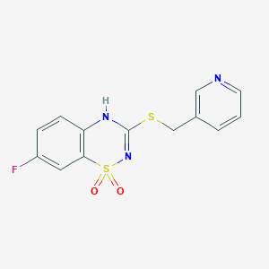 molecular formula C13H10FN3O2S2 B2832386 7-fluoro-3-((pyridin-3-ylmethyl)thio)-4H-benzo[e][1,2,4]thiadiazine 1,1-dioxide CAS No. 899750-34-6