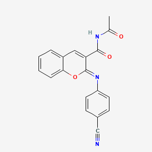 (2Z)-N-acetyl-2-[(4-cyanophenyl)imino]-2H-chromene-3-carboxamide