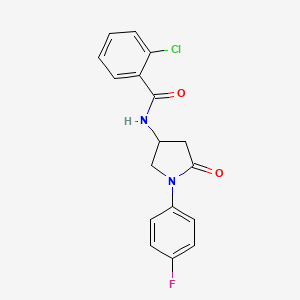 molecular formula C17H14ClFN2O2 B2832423 2-chloro-N-(1-(4-fluorophenyl)-5-oxopyrrolidin-3-yl)benzamide CAS No. 905663-03-8