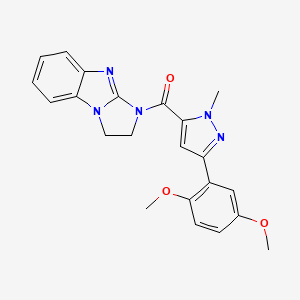 molecular formula C22H21N5O3 B2832442 1,2-Dihydroimidazo[1,2-a]benzimidazol-3-yl-[5-(2,5-dimethoxyphenyl)-2-methylpyrazol-3-yl]methanone CAS No. 1207039-81-3