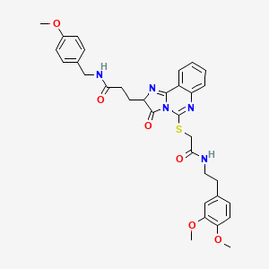 molecular formula C33H35N5O6S B2832443 3-{5-[({[2-(3,4-dimethoxyphenyl)ethyl]carbamoyl}methyl)sulfanyl]-3-oxo-2H,3H-imidazo[1,2-c]quinazolin-2-yl}-N-[(4-methoxyphenyl)methyl]propanamide CAS No. 1037222-89-1