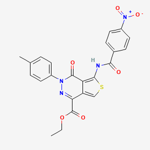 molecular formula C23H18N4O6S B2832457 Ethyl 5-(4-nitrobenzamido)-4-oxo-3-(p-tolyl)-3,4-dihydrothieno[3,4-d]pyridazine-1-carboxylate CAS No. 851948-40-8