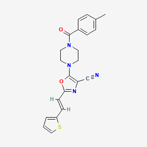 molecular formula C22H20N4O2S B2832460 (E)-5-(4-(4-甲基苯甲酰)哌嗪-1-基)-2-(2-(噻吩-2-基)乙烯基)噁唑-4-碳腈 CAS No. 941266-19-9