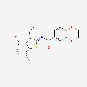 molecular formula C20H20N2O4S B2832467 (Z)-N-(3-ethyl-4-methoxy-7-methylbenzo[d]thiazol-2(3H)-ylidene)-2,3-dihydrobenzo[b][1,4]dioxine-6-carboxamide CAS No. 851080-61-0