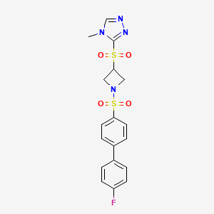 molecular formula C18H17FN4O4S2 B2832478 3-((1-((4'-氟-苯并-[1,1'-联苯]-4-基磺酰)吖唑-3-基)磺酰)-4-甲基-4H-1,2,4-三唑 CAS No. 2034444-61-4