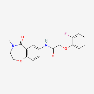 molecular formula C18H17FN2O4 B2832485 2-(2-氟苯氧基)-N-(4-甲基-5-氧代-2,3,4,5-二氢苯并[f][1,4]噁唑-7-基)乙酰胺 CAS No. 922054-55-5