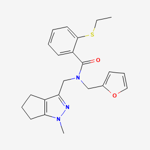 molecular formula C22H25N3O2S B2832494 2-(ethylthio)-N-(furan-2-ylmethyl)-N-((1-methyl-1,4,5,6-tetrahydrocyclopenta[c]pyrazol-3-yl)methyl)benzamide CAS No. 1798488-10-4
