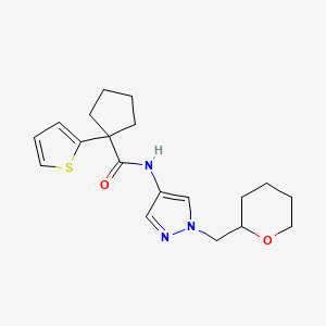 N-(1-((tetrahydro-2H-pyran-2-yl)methyl)-1H-pyrazol-4-yl)-1-(thiophen-2-yl)cyclopentanecarboxamide