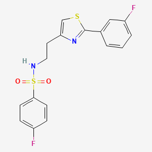 molecular formula C17H14F2N2O2S2 B2832526 4-fluoro-N-[2-[2-(3-fluorophenyl)-1,3-thiazol-4-yl]ethyl]benzenesulfonamide CAS No. 933019-26-2