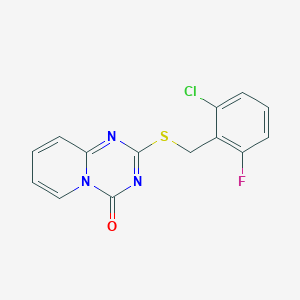 molecular formula C14H9ClFN3OS B2832541 2-[(2-Chloro-6-fluorophenyl)methylsulfanyl]pyrido[1,2-a][1,3,5]triazin-4-one CAS No. 896333-79-2