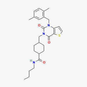 molecular formula C27H35N3O3S B2832551 N-butyl-4-((1-(2,5-dimethylbenzyl)-2,4-dioxo-1,2-dihydrothieno[3,2-d]pyrimidin-3(4H)-yl)methyl)cyclohexanecarboxamide CAS No. 932344-95-1
