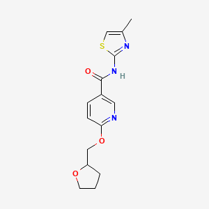 molecular formula C15H17N3O3S B2832556 N-(4-甲基噻唑-2-基)-6-((四氢呋喃-2-基)甲氧基)烟酰胺 CAS No. 2034429-19-9