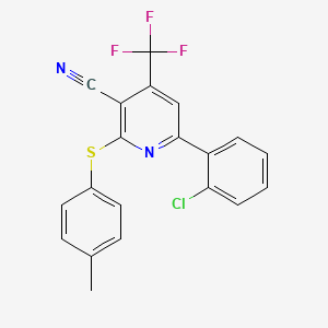 molecular formula C20H12ClF3N2S B2832569 6-(2-氯苯基)-2-[(4-甲基苯基)硫基]-4-(三氟甲基)烟酰亚胺 CAS No. 338963-48-7