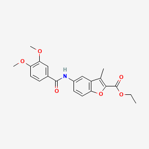 molecular formula C21H21NO6 B2832579 乙酸-5-(3,4-二甲氧基苯甲酰胺)-3-甲基苯并呋喃-2-甲酸酯 CAS No. 923131-52-6