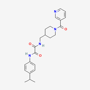 molecular formula C23H28N4O3 B2832591 N1-(4-isopropylphenyl)-N2-((1-nicotinoylpiperidin-4-yl)methyl)oxalamide CAS No. 1396808-14-2