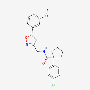 molecular formula C23H23ClN2O3 B2832608 1-(4-chlorophenyl)-N-((5-(3-methoxyphenyl)isoxazol-3-yl)methyl)cyclopentanecarboxamide CAS No. 952968-77-3