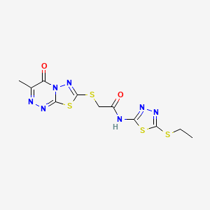 molecular formula C11H11N7O2S4 B2832614 N-(5-(ethylthio)-1,3,4-thiadiazol-2-yl)-2-((3-methyl-4-oxo-4H-[1,3,4]thiadiazolo[2,3-c][1,2,4]triazin-7-yl)thio)acetamide CAS No. 869074-61-3