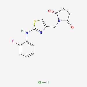 molecular formula C14H13ClFN3O2S B2832653 1-((2-((2-Fluorophenyl)amino)thiazol-4-yl)methyl)pyrrolidine-2,5-dione hydrochloride CAS No. 2034250-70-7