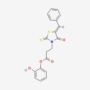 molecular formula C19H15NO4S2 B2832656 (Z)-2-hydroxyphenyl 3-(5-benzylidene-4-oxo-2-thioxothiazolidin-3-yl)propanoate CAS No. 941944-23-6