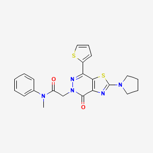 molecular formula C22H21N5O2S2 B2832682 N-methyl-2-(4-oxo-2-(pyrrolidin-1-yl)-7-(thiophen-2-yl)thiazolo[4,5-d]pyridazin-5(4H)-yl)-N-phenylacetamide CAS No. 1105233-57-5