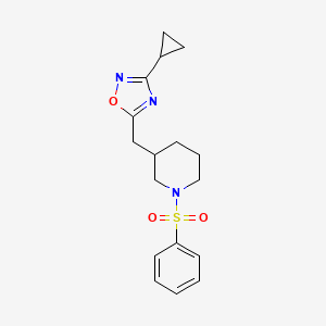 molecular formula C17H21N3O3S B2832686 3-环丙基-5-((1-(苯基磺酰基)哌嗪-3-基)甲基)-1,2,4-噁二唑 CAS No. 1706317-37-4