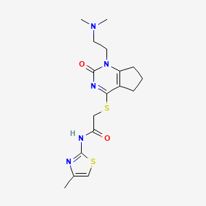 molecular formula C17H23N5O2S2 B2832687 2-((1-(2-(二甲基氨基)乙基)-2-氧代-2,5,6,7-四氢-1H-环戊二嘧啶-4-基)硫代)-N-(4-甲基噻唑-2-基)乙酰胺 CAS No. 896366-12-4