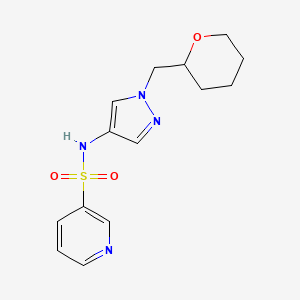 molecular formula C14H18N4O3S B2832712 N-(1-((tetrahydro-2H-pyran-2-yl)methyl)-1H-pyrazol-4-yl)pyridine-3-sulfonamide CAS No. 2034230-14-1